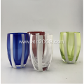 Solid Glass Cup With White Strips glass Tumbler